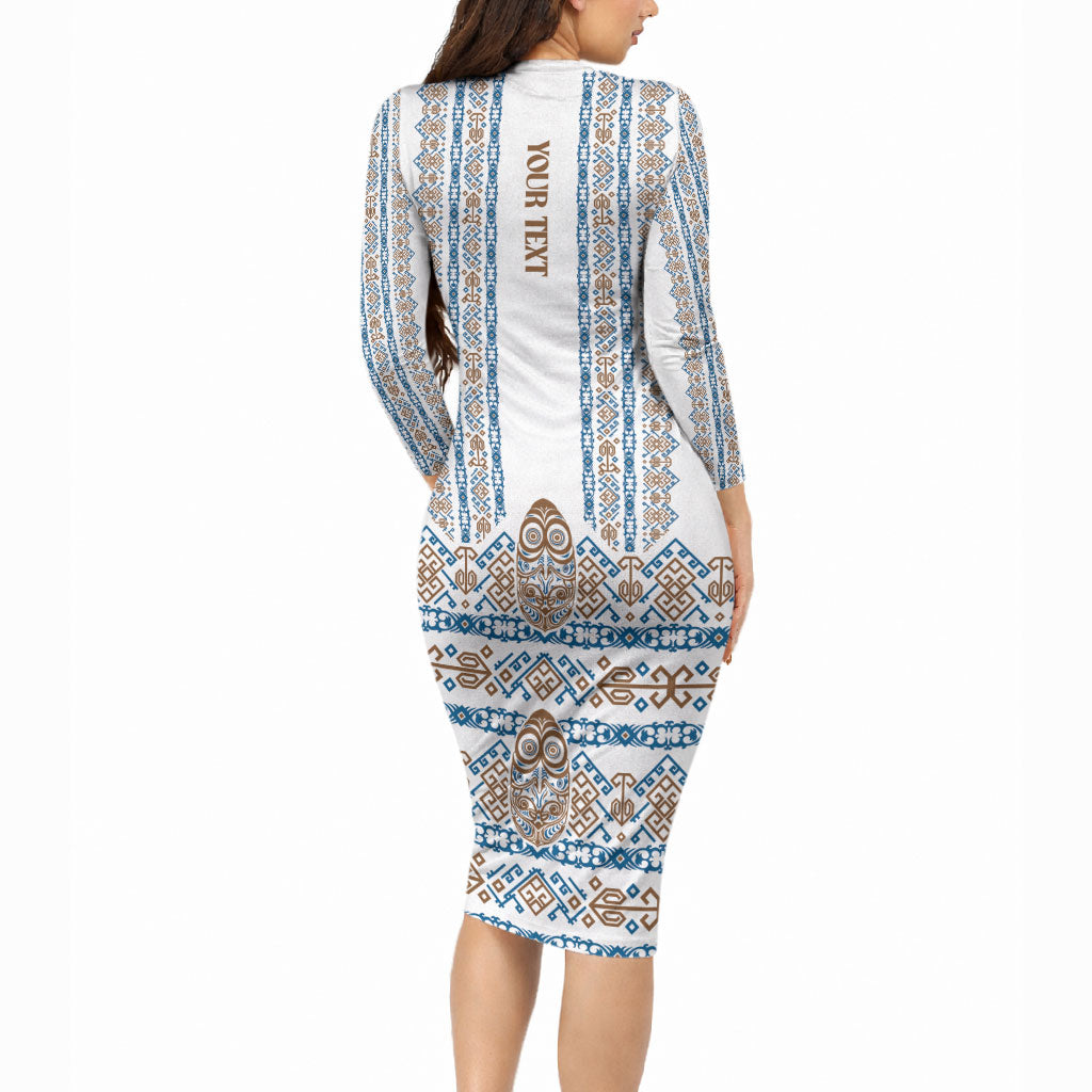 Personalised Papua New Guinea Bird Ethnic Long Sleeve Bodycon Dress Papuan Batik Inspired Pattern