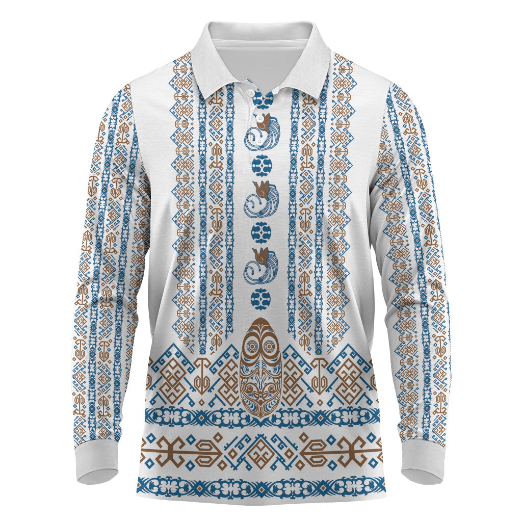 Personalised Papua New Guinea Bird Ethnic Long Sleeve Polo Shirt Papuan Batik Inspired Pattern