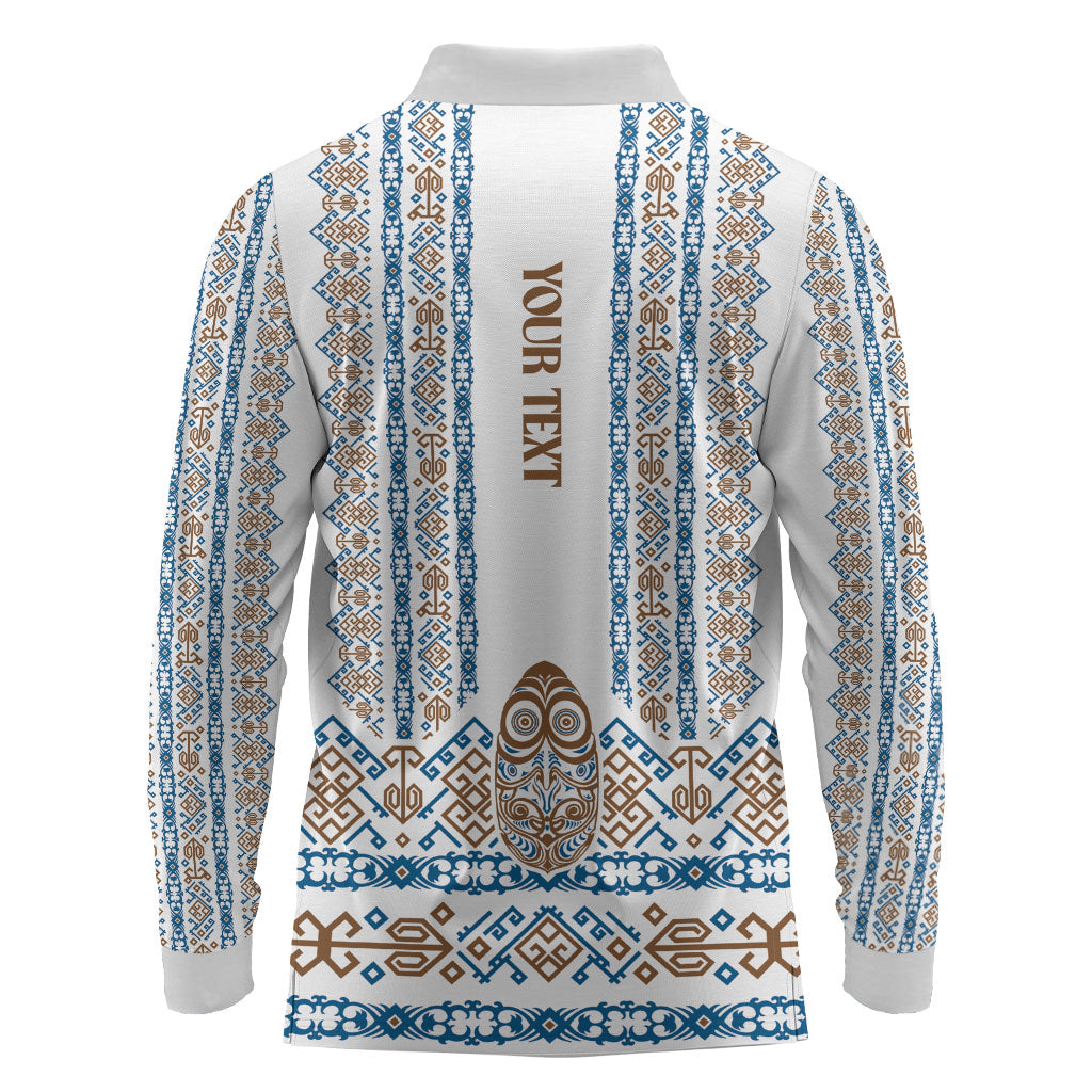 Personalised Papua New Guinea Bird Ethnic Long Sleeve Polo Shirt Papuan Batik Inspired Pattern