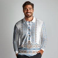 Personalised Papua New Guinea Bird Ethnic Long Sleeve Polo Shirt Papuan Batik Inspired Pattern