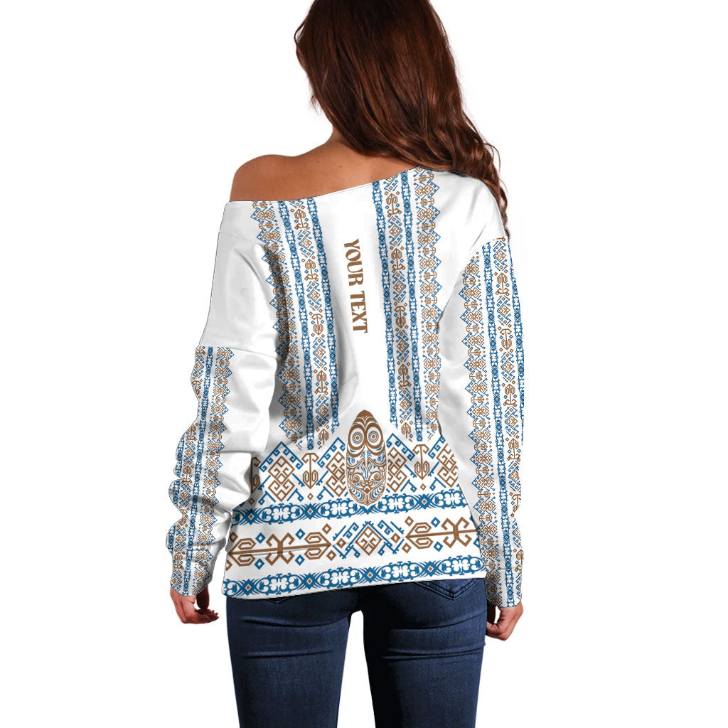 Personalised Papua New Guinea Bird Ethnic Off Shoulder Sweater Papuan Batik Inspired Pattern