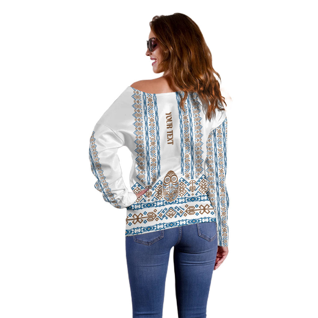 Personalised Papua New Guinea Bird Ethnic Off Shoulder Sweater Papuan Batik Inspired Pattern
