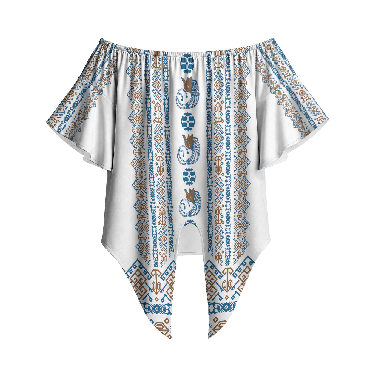 Personalised Papua New Guinea Bird Ethnic Off Shoulder Wrap Waist Top Papuan Batik Inspired Pattern LT9 White - Polynesian Pride