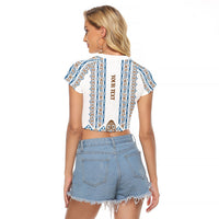 Personalised Papua New Guinea Bird Ethnic Raglan Cropped T Shirt Papuan Batik Inspired Pattern