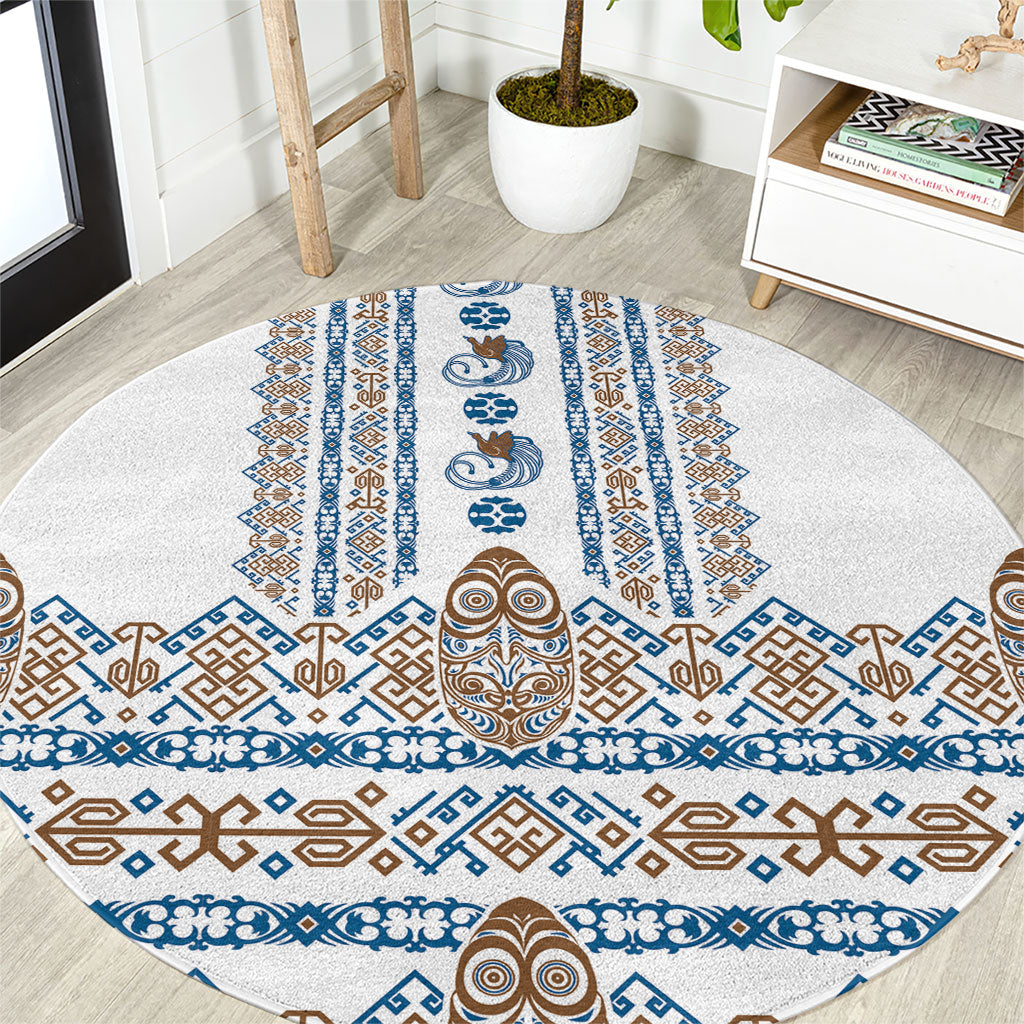 Papua New Guinea Bird Ethnic Round Carpet Papuan Batik Inspired Pattern LT9 White - Polynesian Pride