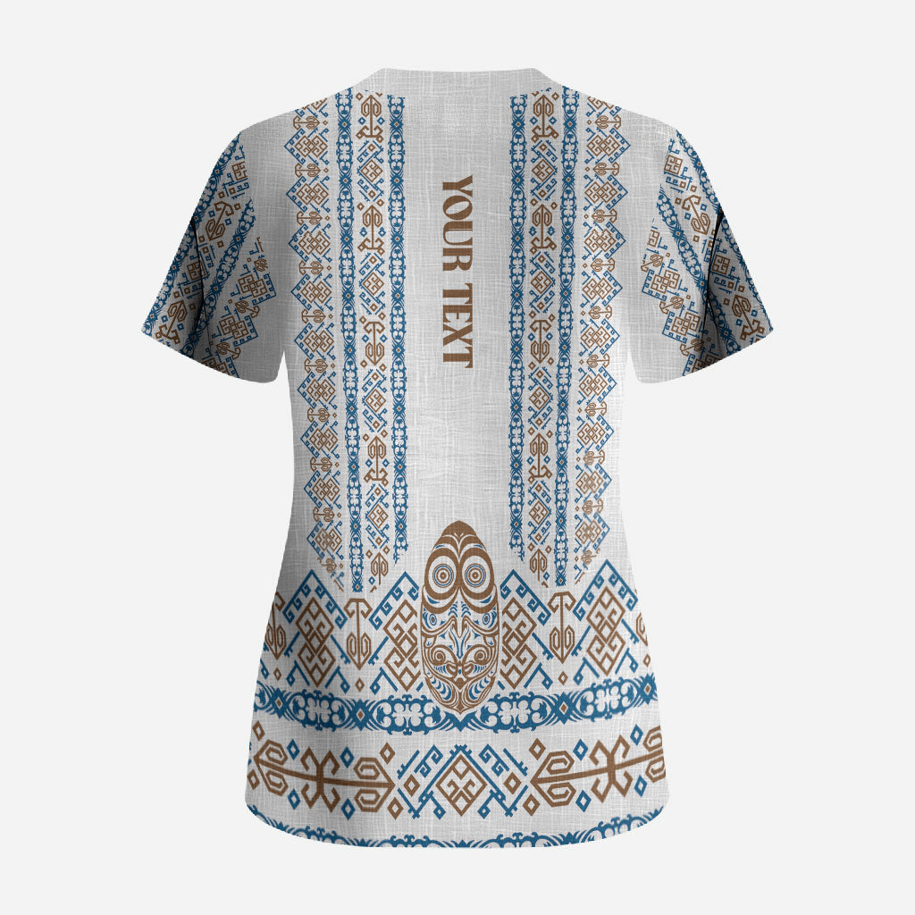 Personalised Papua New Guinea Bird Ethnic Scrub Top Papuan Batik Inspired Pattern