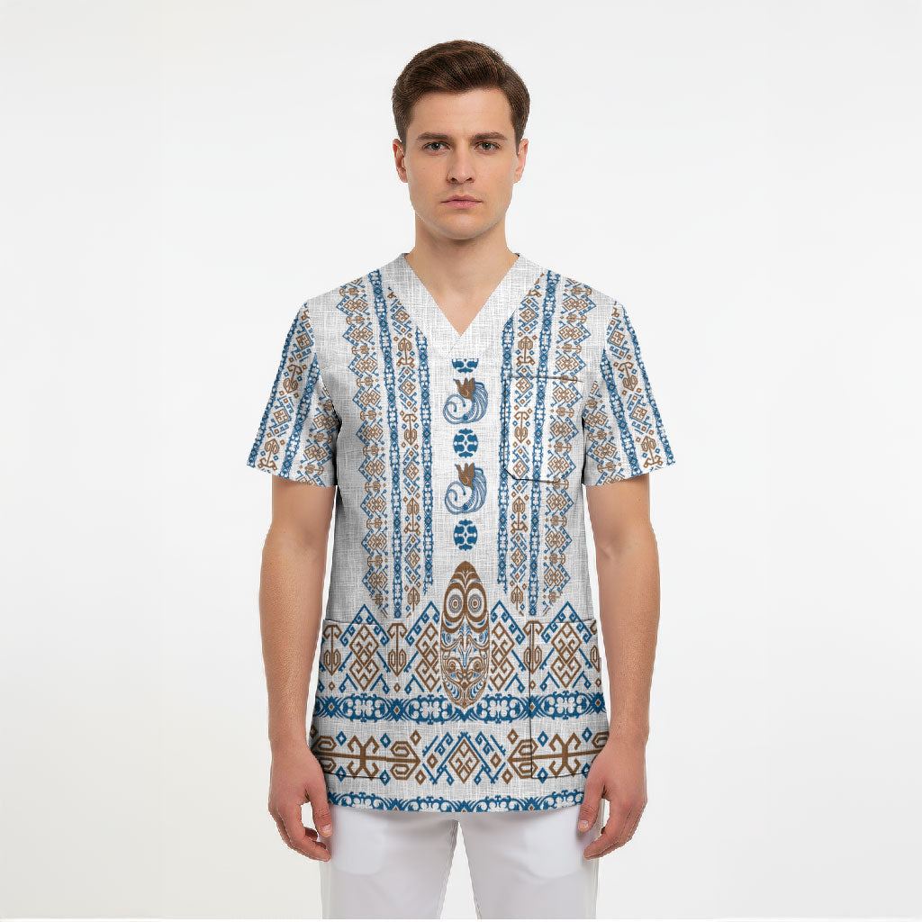 Personalised Papua New Guinea Bird Ethnic Scrub Top Papuan Batik Inspired Pattern