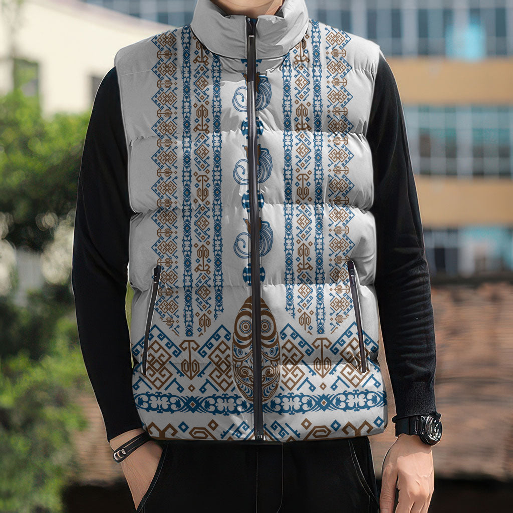 Personalised Papua New Guinea Bird Ethnic Sleeveless Puffer Jacket Papuan Batik Inspired Pattern