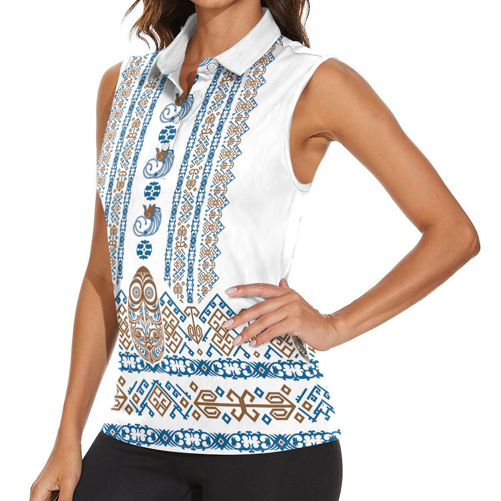 Personalised Papua New Guinea Bird Ethnic Women Sleeveless Polo Shirt Papuan Batik Inspired Pattern