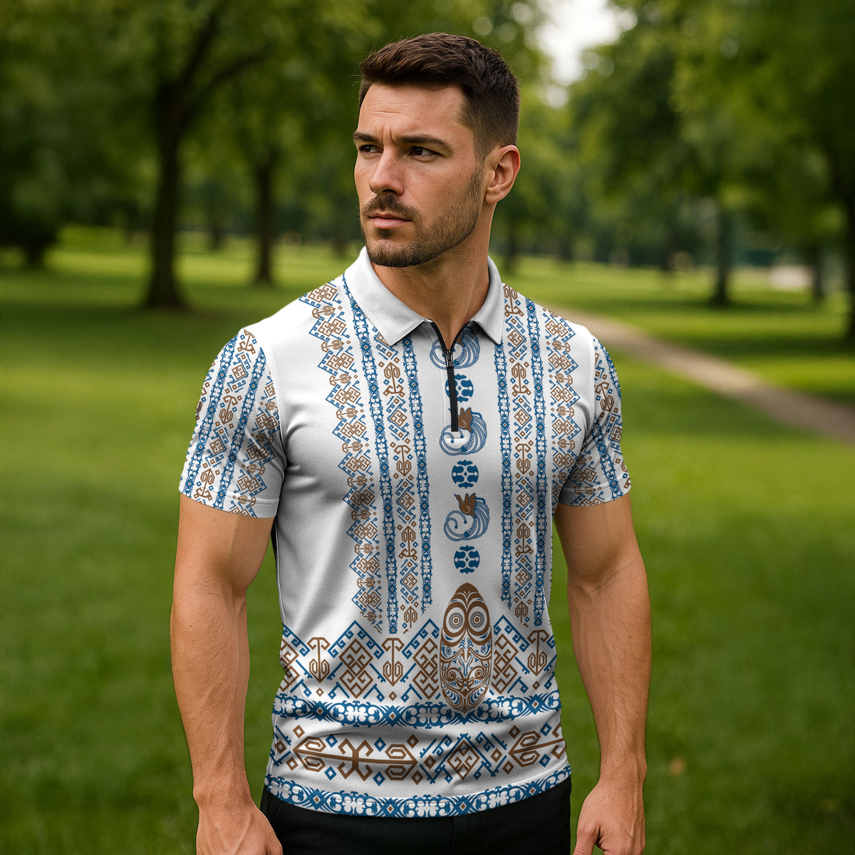Personalised Papua New Guinea Bird Ethnic Zipper Polo Shirt Papuan Batik Inspired Pattern