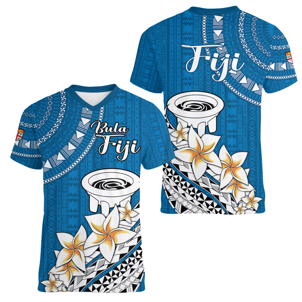Bula Fiji Women V Neck T Shirt Kava Bowl Tapa Tribal LT9 - Polynesian Pride