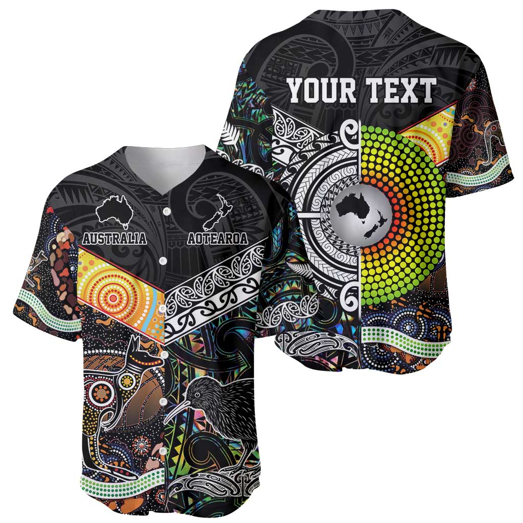 Personalised New Zealand and Australia Baseball Jersey Maori Mix Aboriginal Art Style LT9 - Polynesian Pride