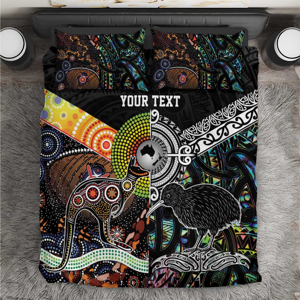 Personalised New Zealand and Australia Bedding Set Maori Mix Aboriginal Art Style LT9 Black - Polynesian Pride