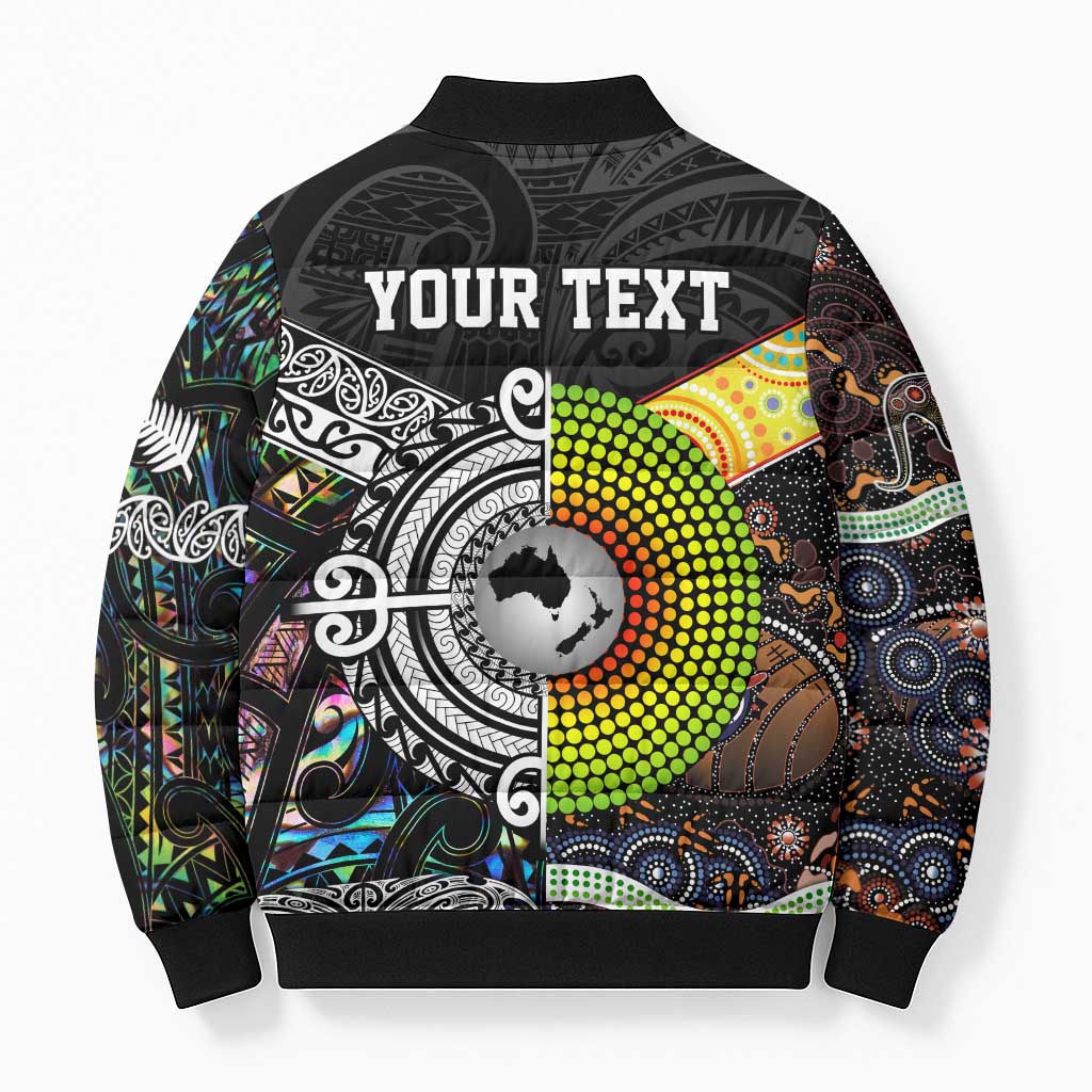 Australia New Zealand Personalised Bomber Puffer Jacket Maori Aboriginal Art Style - Polynesian Pride
