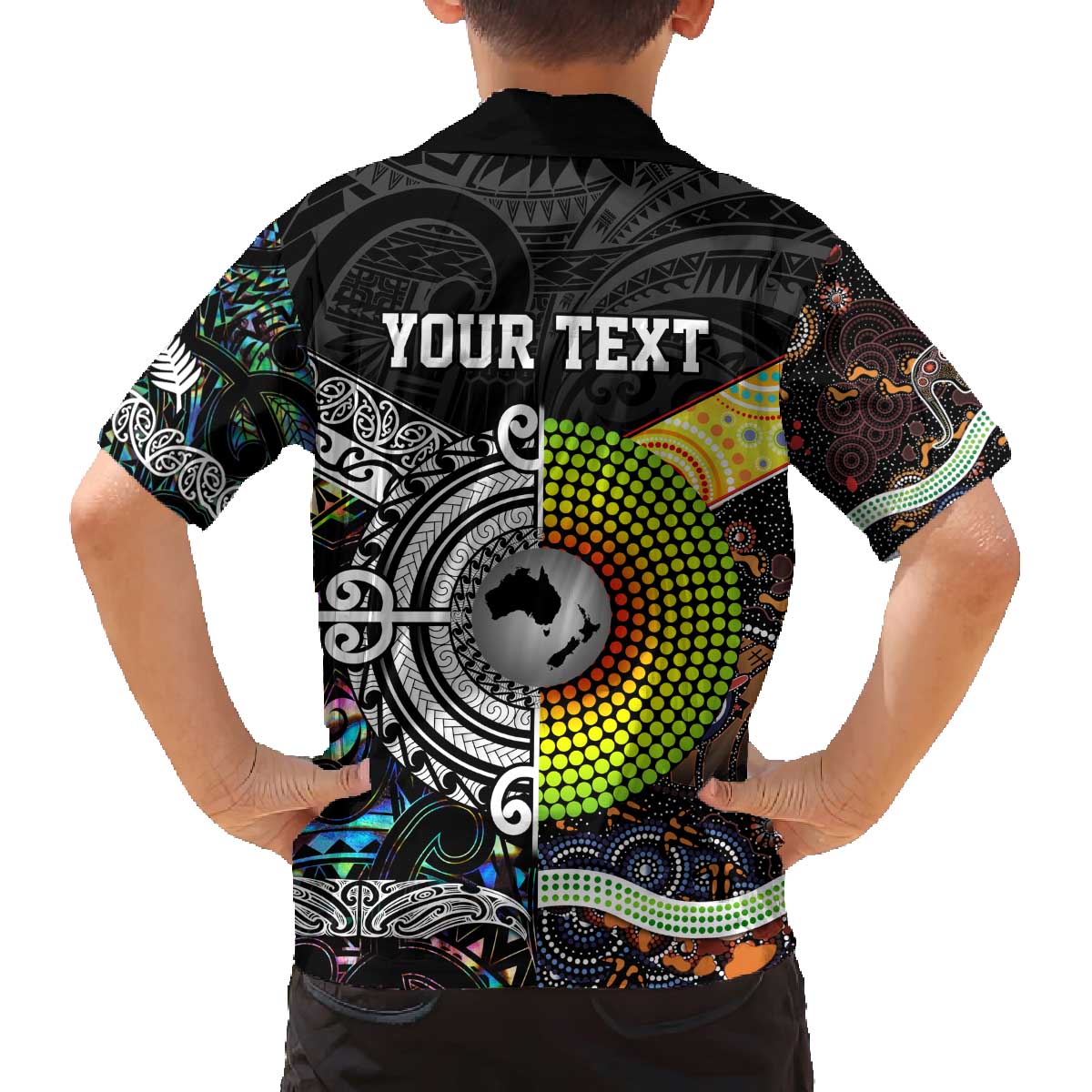 New Zealand and Australia Family Matching Off Shoulder Short Dress and Hawaiian Shirt Maori Mix Aboriginal Art Style