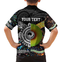 New Zealand and Australia Family Matching Off Shoulder Short Dress and Hawaiian Shirt Maori Mix Aboriginal Art Style