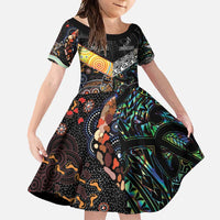 Personalised New Zealand and Australia Family Matching Summer Maxi Dress and Hawaiian Shirt Maori Mix Aboriginal Art Style LT9 Daughter's Dress Black - Polynesian Pride