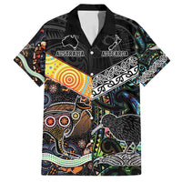 Personalised New Zealand and Australia Family Matching Summer Maxi Dress and Hawaiian Shirt Maori Mix Aboriginal Art Style LT9 Dad's Shirt - Short Sleeve Black - Polynesian Pride
