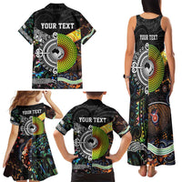 New Zealand and Australia Family Matching Tank Maxi Dress and Hawaiian Shirt Maori Mix Aboriginal Art Style