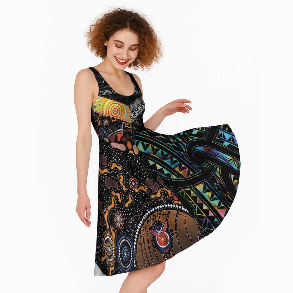 Australia New Zealand Personalised Midi Dress Maori Aboriginal Art Style - Polynesian Pride