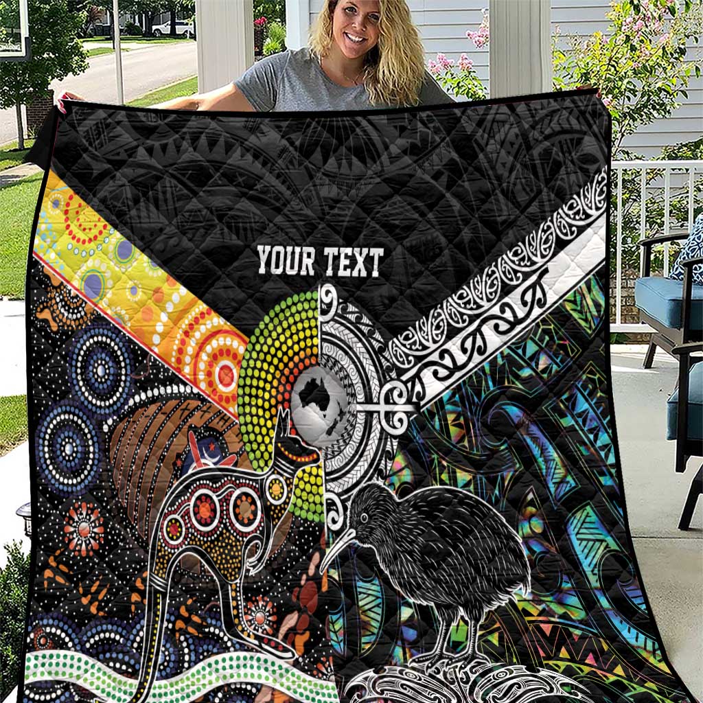Personalised New Zealand and Australia Quilt Maori Mix Aboriginal Art Style LT9 Black - Polynesian Pride