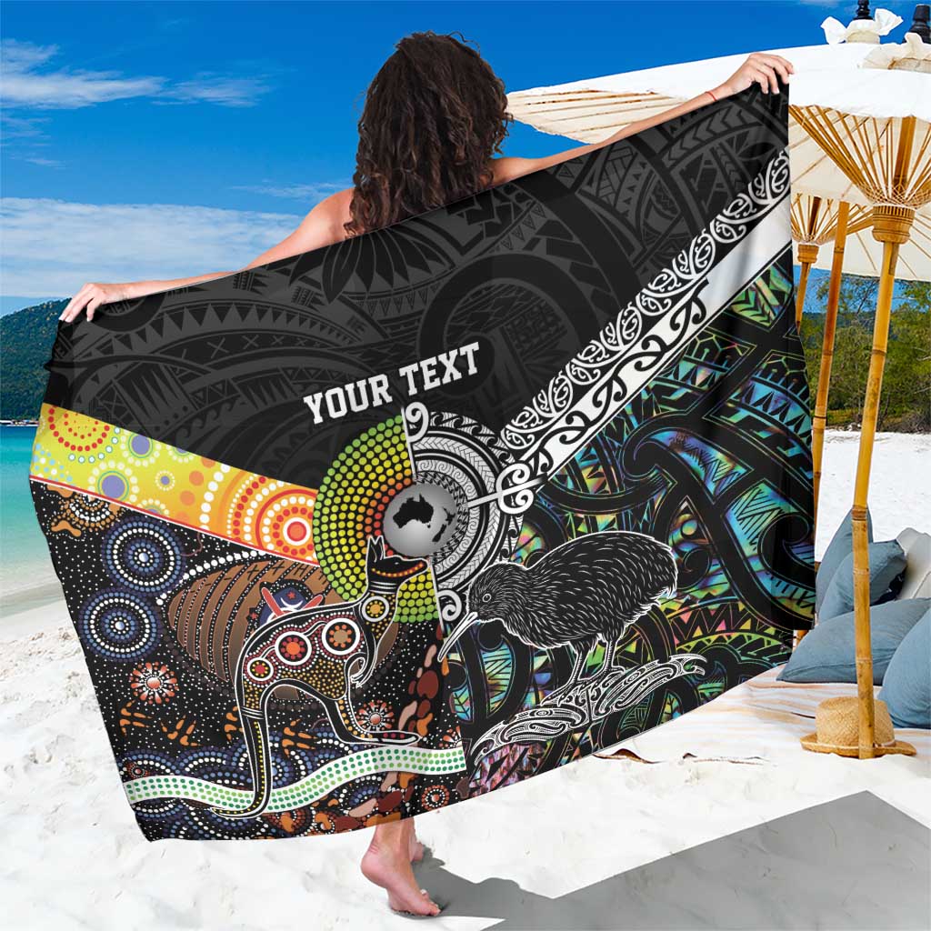 Personalised New Zealand and Australia Sarong Maori Mix Aboriginal Art Style LT9 One Size 44 x 66 inches Black - Polynesian Pride