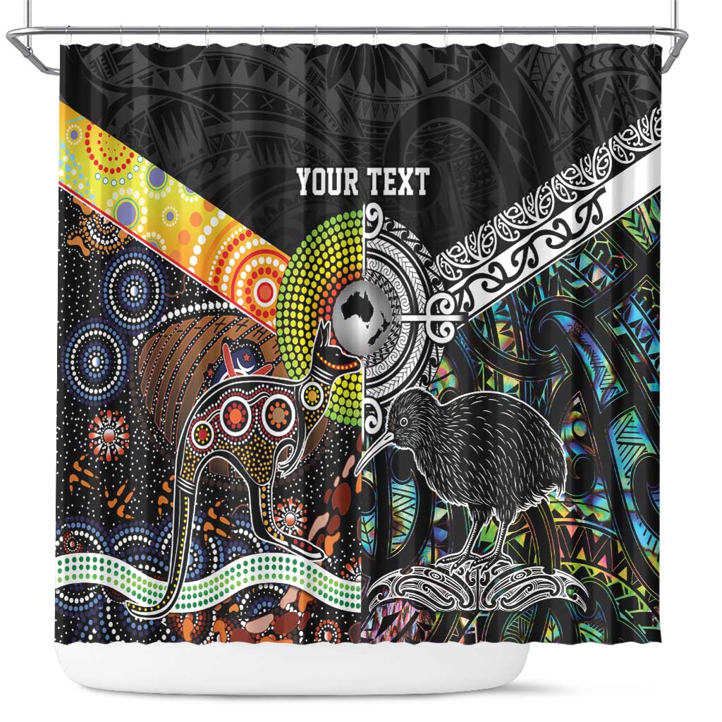 Personalised New Zealand and Australia Shower Curtain Maori Mix Aboriginal Art Style LT9 Black - Polynesian Pride
