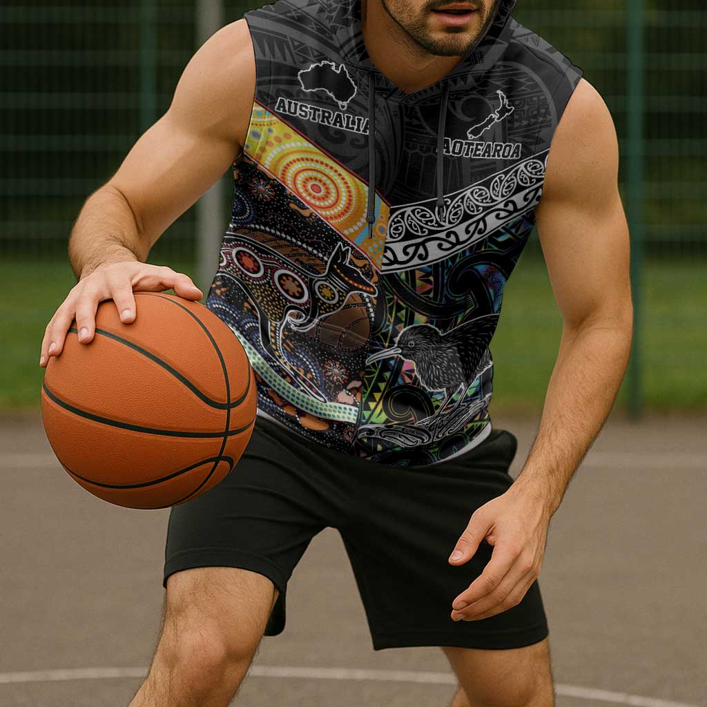 Australia New Zealand Personalised Sleeveless Hoodie Maori Aboriginal Art Style - Polynesian Pride