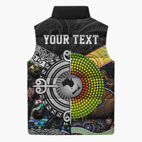 Australia New Zealand Personalised Sleeveless Puffer Jacket Maori Aboriginal Art Style - Polynesian Pride