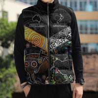 Australia New Zealand Personalised Sleeveless Puffer Jacket Maori Aboriginal Art Style - Polynesian Pride