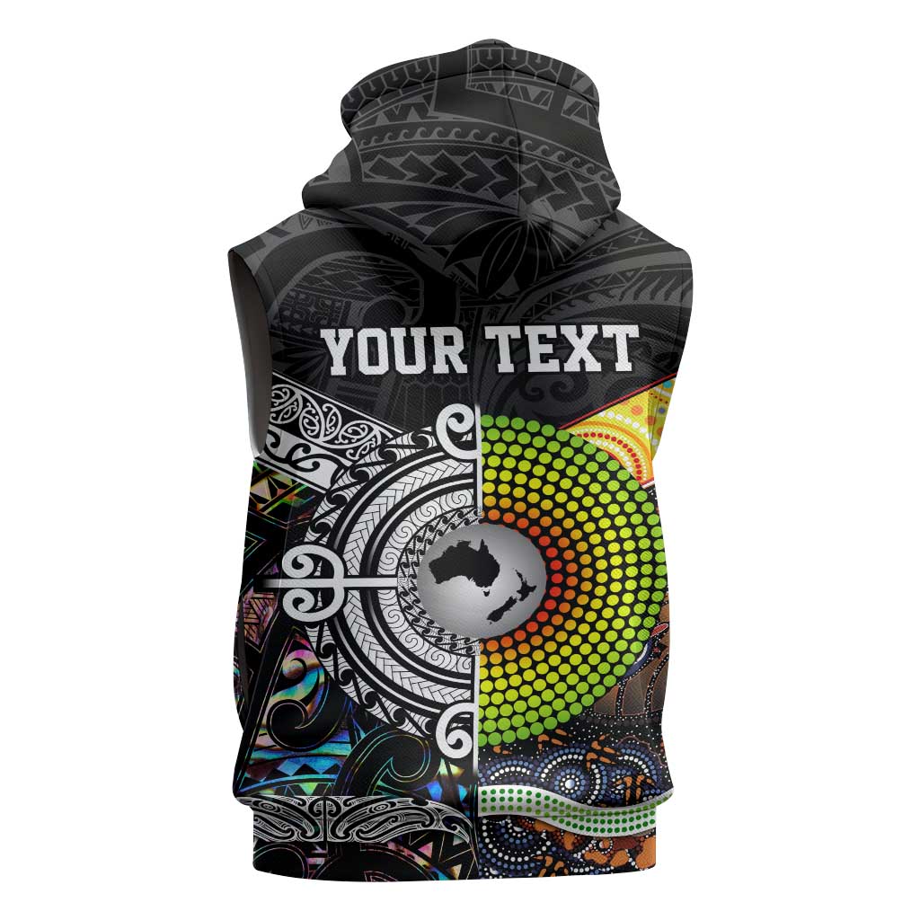 Australia New Zealand Personalised Sleeveless Zip Hoodie Maori Aboriginal Art Style - Polynesian Pride