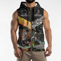 Australia New Zealand Personalised Sleeveless Zip Hoodie Maori Aboriginal Art Style - Polynesian Pride