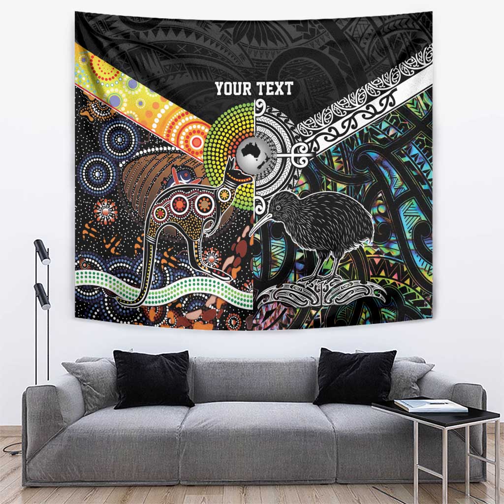 Personalised New Zealand and Australia Tapestry Maori Mix Aboriginal Art Style LT9 Black - Polynesian Pride