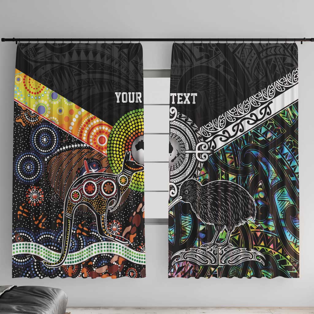 Personalised New Zealand and Australia Window Curtain Maori Mix Aboriginal Art Style LT9 With Hooks Black - Polynesian Pride