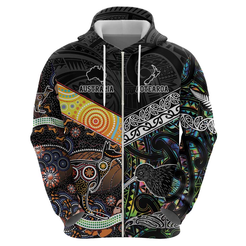 New Zealand and Australia Zip Hoodie Maori Mix Aboriginal Art Style