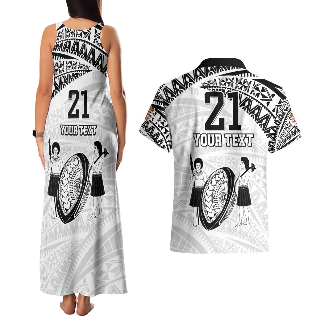 Custom Fiji Rugby Pacific Couples Matching Tank Maxi Dress and Hawaiian Shirt Polynesian Palm Tattoo