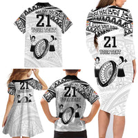 Custom Fiji Rugby Pacific Family Matching Long Sleeve Bodycon Dress and Hawaiian Shirt Polynesian Palm Tattoo