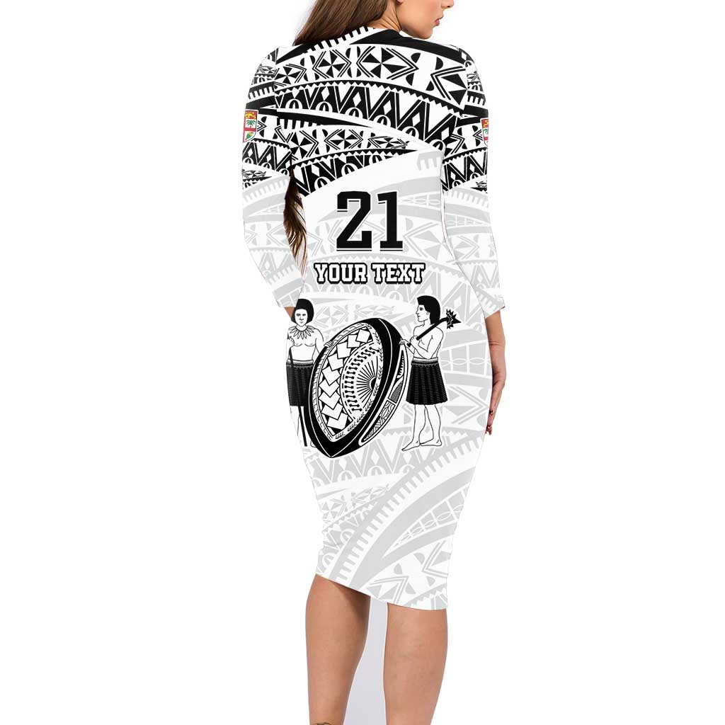 Custom Fiji Rugby Pacific Family Matching Long Sleeve Bodycon Dress and Hawaiian Shirt Polynesian Palm Tattoo