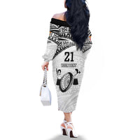 Custom Fiji Rugby Pacific Family Matching Off The Shoulder Long Sleeve Dress and Hawaiian Shirt Polynesian Palm Tattoo