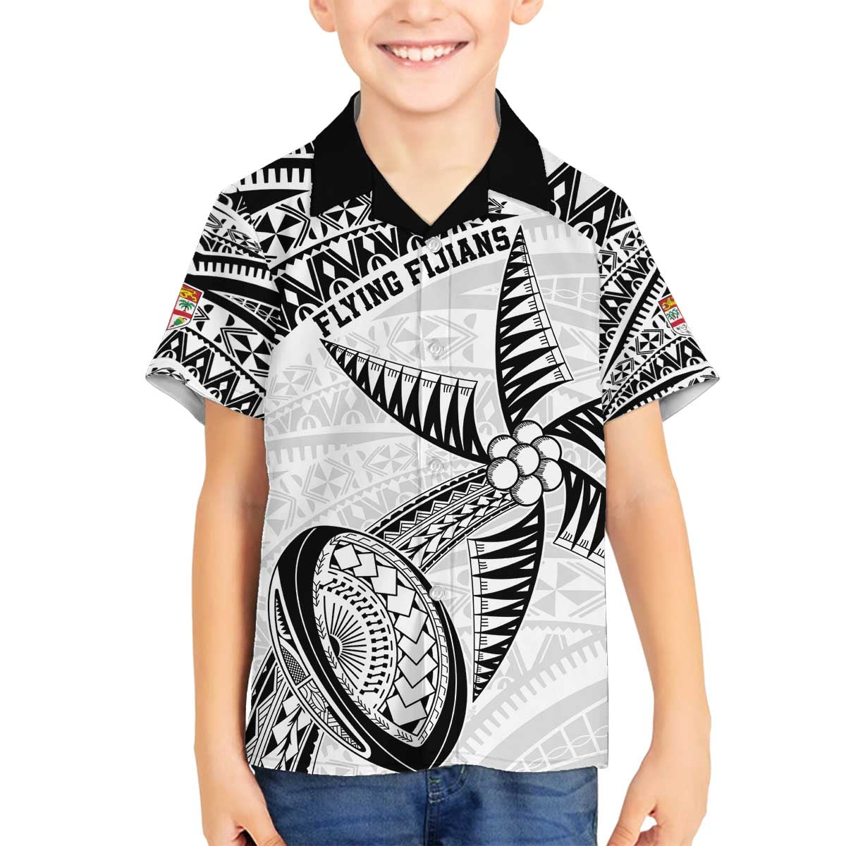 Custom Fiji Rugby Pacific Family Matching Puletasi and Hawaiian Shirt Polynesian Palm Tattoo