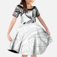 Custom Fiji Rugby Pacific Family Matching Short Sleeve Bodycon Dress and Hawaiian Shirt Polynesian Palm Tattoo LT9 Daughter's Dress White - Polynesian Pride