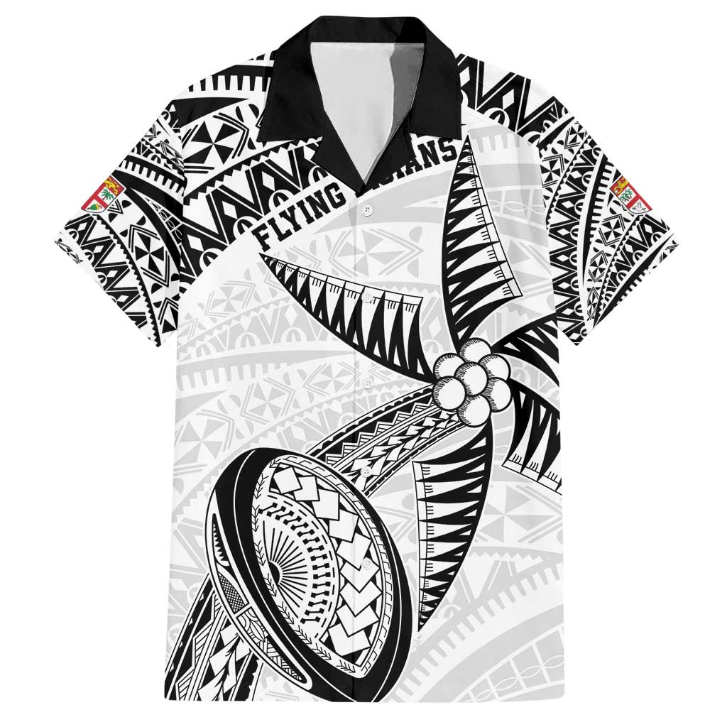 Custom Fiji Rugby Pacific Family Matching Short Sleeve Bodycon Dress and Hawaiian Shirt Polynesian Palm Tattoo LT9 Dad's Shirt - Short Sleeve White - Polynesian Pride
