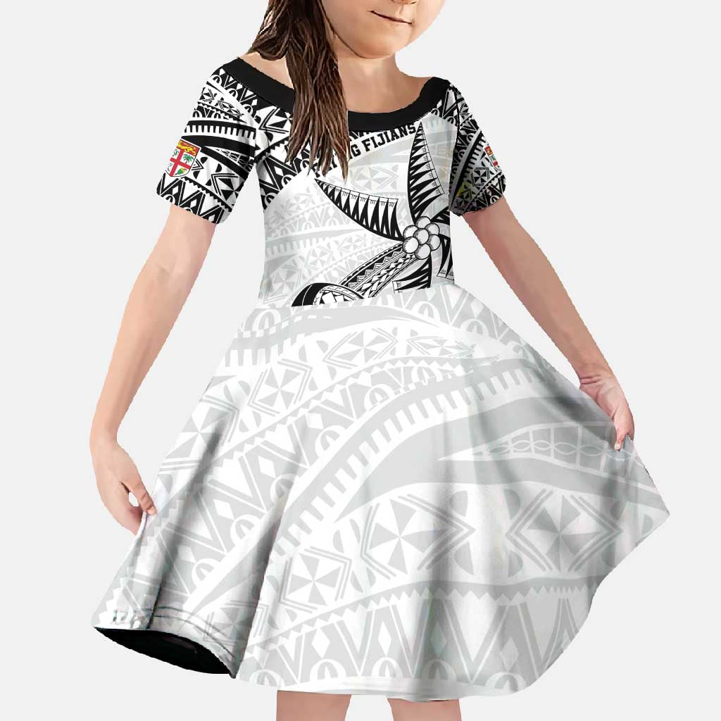 Custom Fiji Rugby Pacific Family Matching Tank Maxi Dress and Hawaiian Shirt Polynesian Palm Tattoo LT9 Daughter's Dress White - Polynesian Pride