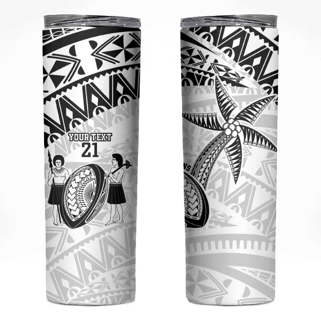 Custom Fiji Rugby Pacific Skinny Tumbler Polynesian Palm Tattoo LT9 White - Polynesian Pride