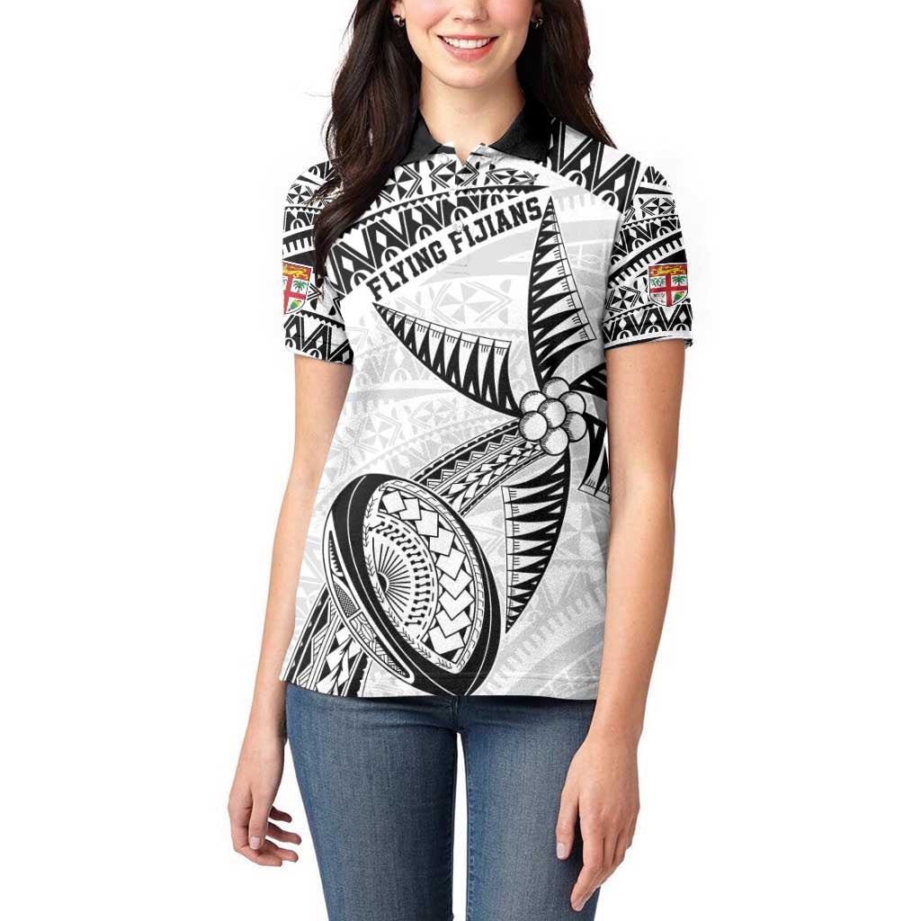 Custom Fiji Rugby Pacific Women Polo Shirt Polynesian Palm Tattoo