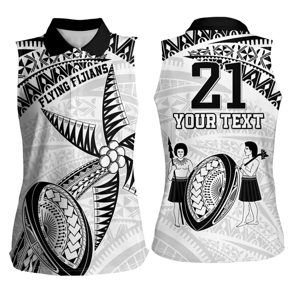 Custom Fiji Rugby Pacific Women Sleeveless Polo Shirt Polynesian Palm Tattoo