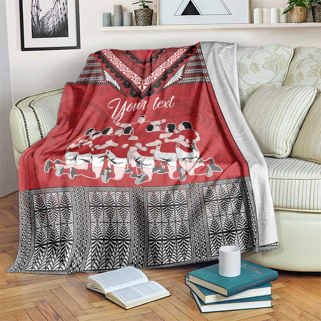 Personalised Tonga Rugby Pacific Blanket Ikale Tahi Sipi Tau LT9 Red - Polynesian Pride