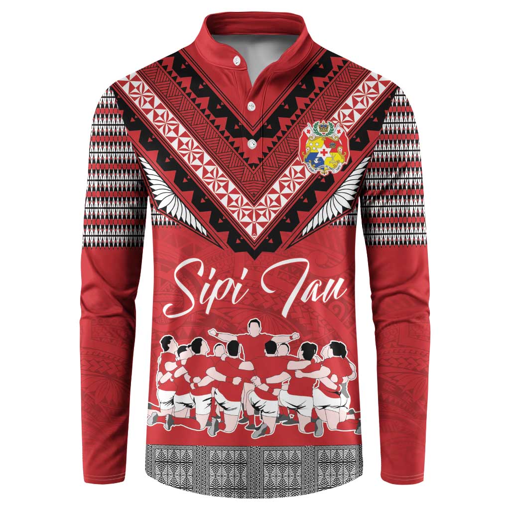 Personalised Tonga Rugby Pacific Button Sweatshirt Ikale Tahi Sipi Tau LT9 Red - Polynesian Pride