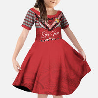 Personalised Tonga Rugby Pacific Family Matching Mermaid Dress and Hawaiian Shirt Ikale Tahi Sipi Tau LT9 Daughter's Dress Red - Polynesian Pride