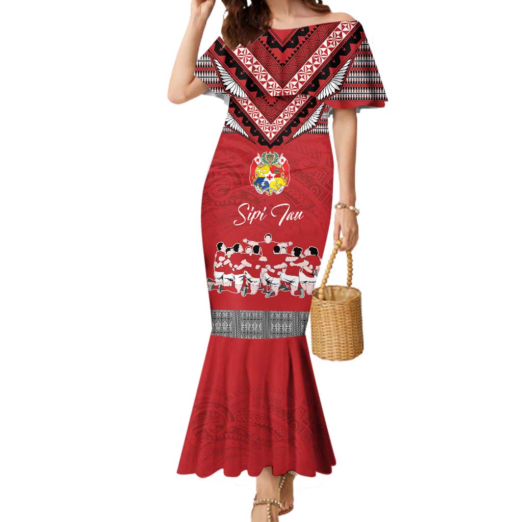 Personalised Tonga Rugby Pacific Mermaid Dress Ikale Tahi Sipi Tau LT9 Women Red - Polynesian Pride